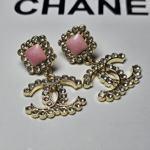 Chanel Pink and Gold Sparkle Dangle Earrings NEW